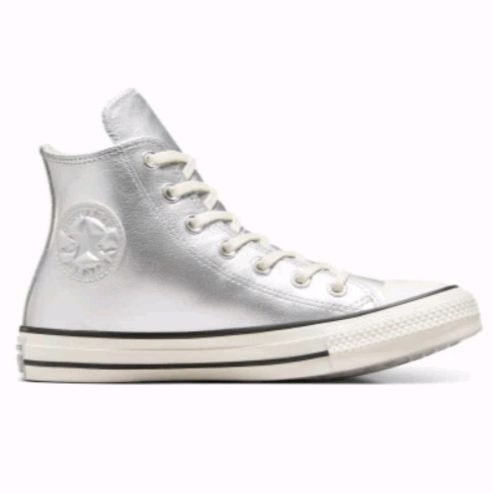 Converse Chuck Taylor leather Metallic Silver, High Tips. Brand New In Box. 6.5 - Picture 3 of 6